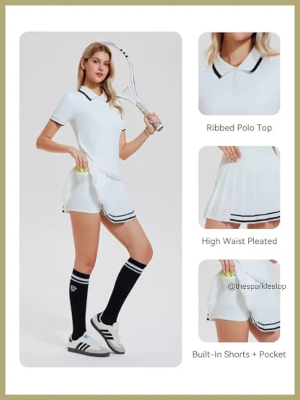 Women's Golf Tennis Skirt Set with Polo Top, Pleated Skort, Built-in Shorts,